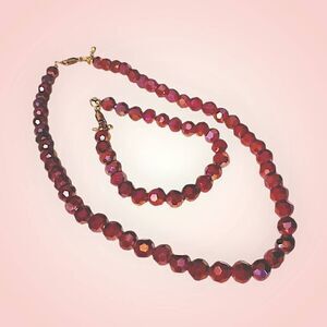 Hand Crafted Ruby Faceted Crystal Cut Glass‎ Beads Necklace Bracelet Gold Clasp